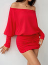 Off Shoulder Hip-hugging Off-shoulder Solid Color Mini&Short Dresses