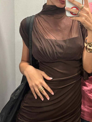 Fitted, Bodycon Maxi Dress With Mesh Panels