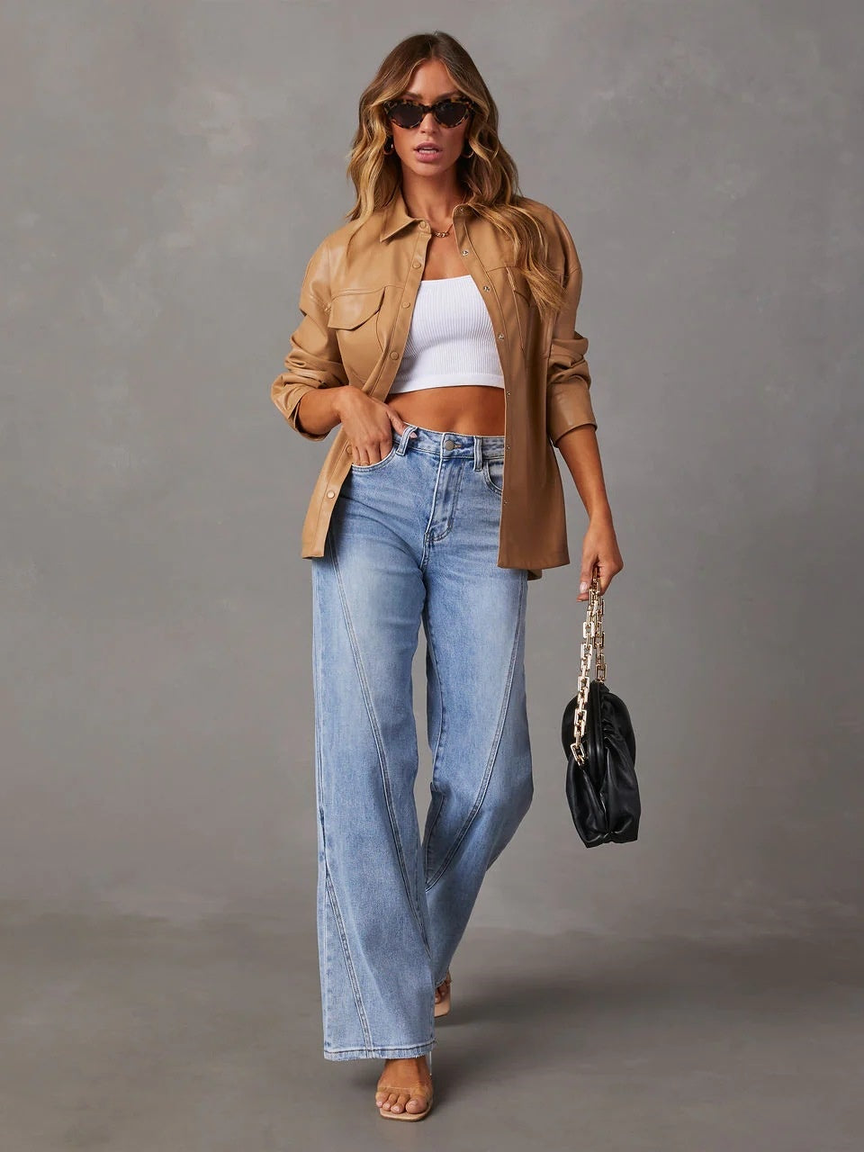 Splicing Wide-leg Pocket Jeans