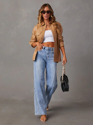 Splicing Wide-leg Pocket Jeans