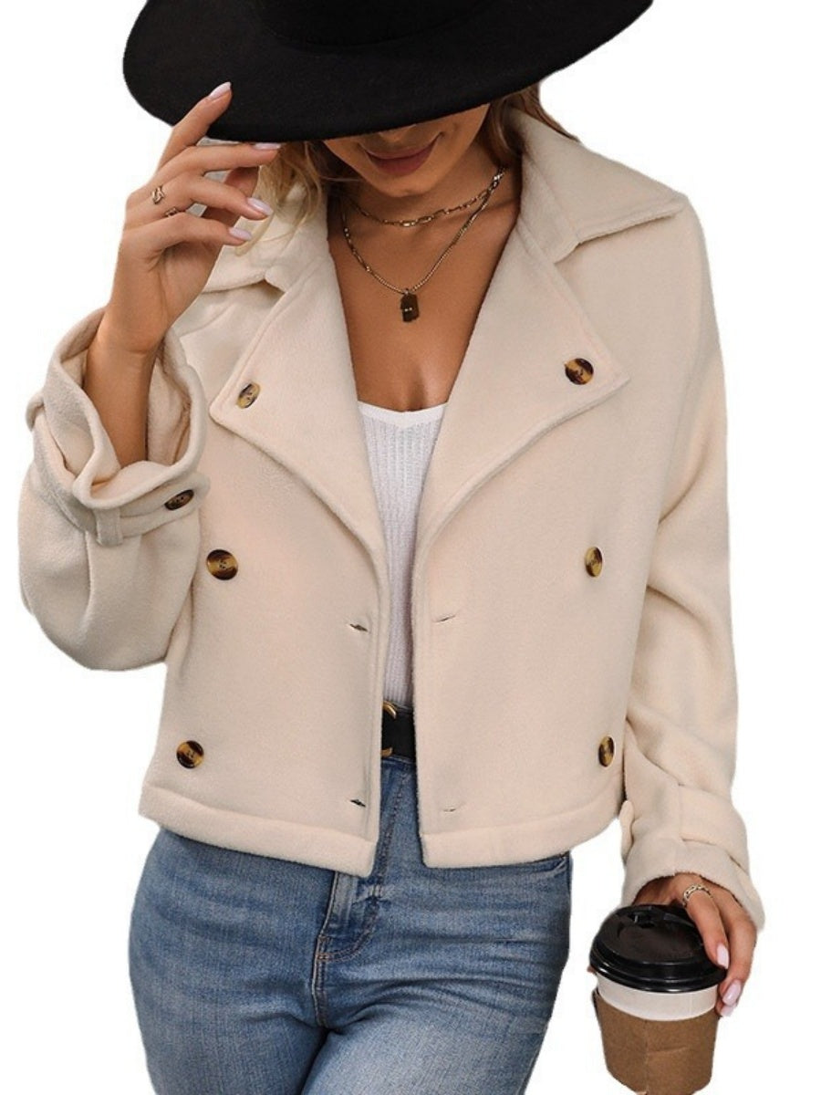 Lapel Buttons Short apricot fleece coat