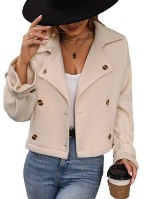 Lapel Buttons Short apricot fleece coat