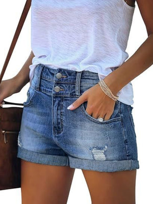 Wash The Hole High-waisted Slim Fit Denim Shorts