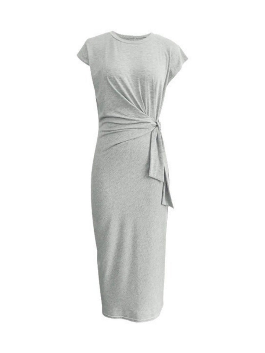 Bandage Stripes Crew Neck Short Sleeve Maxi Dresses
