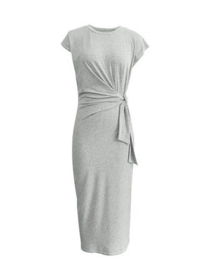 Bandage Stripes Crew Neck Short Sleeve Maxi Dresses