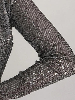 Sequins Perspective Long Sleeves Deep V-neck Jumpsuits&Bodysuits
