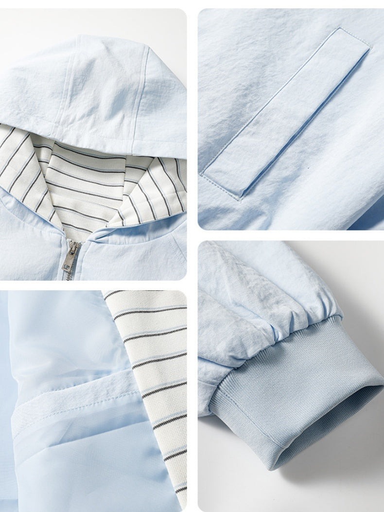 Stripes Color-blocked Hood Jackets