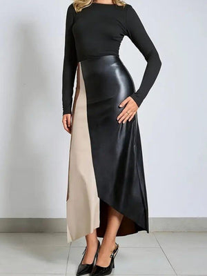 PU Color Matching High-waisted Hip-hugging Zipper Skirts