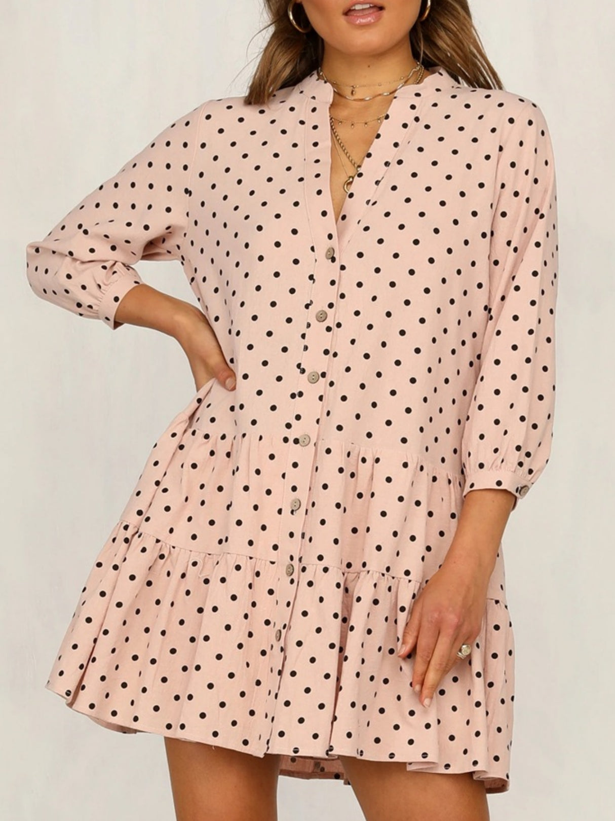 Polka Dots Ruffle V-neck Mini&Short Dresses