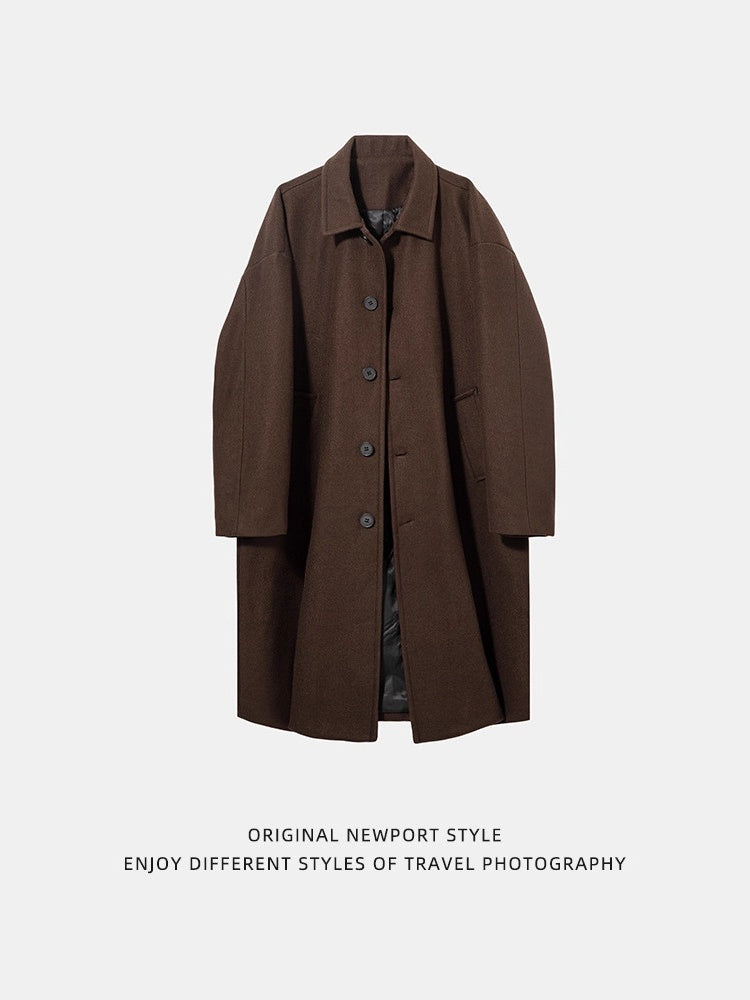 Black Brown Mid-length Lapel Coats