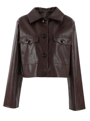 Short Pockets Pu Leather Jacket