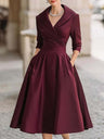 Long Sleeve Wrap-up Big Swing Solid Color Midi Dresses