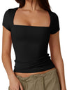 Square Collar Short Sleeves Slim-fit T-shirts