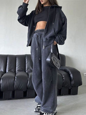 Liber Autumn women's distressed clothing Lace-up washed straight-leg trousers