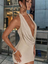 Halter Neck Backless Swing Collar Draped Collar Hip-hugging Backless Hot Diamond Short Dress For Cocktail Party