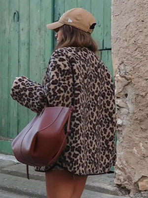 Liber Autumn Women's Pocket Corduroy Splicing Leopard Jackets