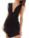 Pleated Tie V-neck Cutout Mini&Short Dresses