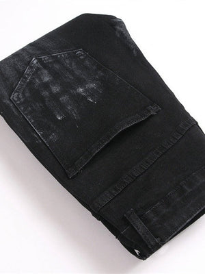 Slim Stretch Black Straight Splicing Miniature Speakers Jeans