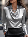 Satin Dangling Simple Long Sleeves Blouse
