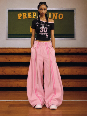 Casual Women's Street Style Drawstring Trousers, Loose And Fashionable, Waist-cinching Wide-leg Trousers, Floor-length Trousers