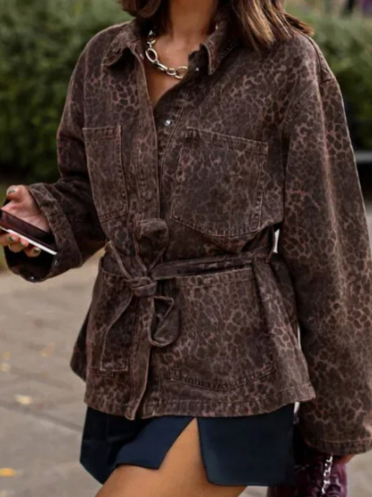 Blazers à revers imprimé léopard et lacets