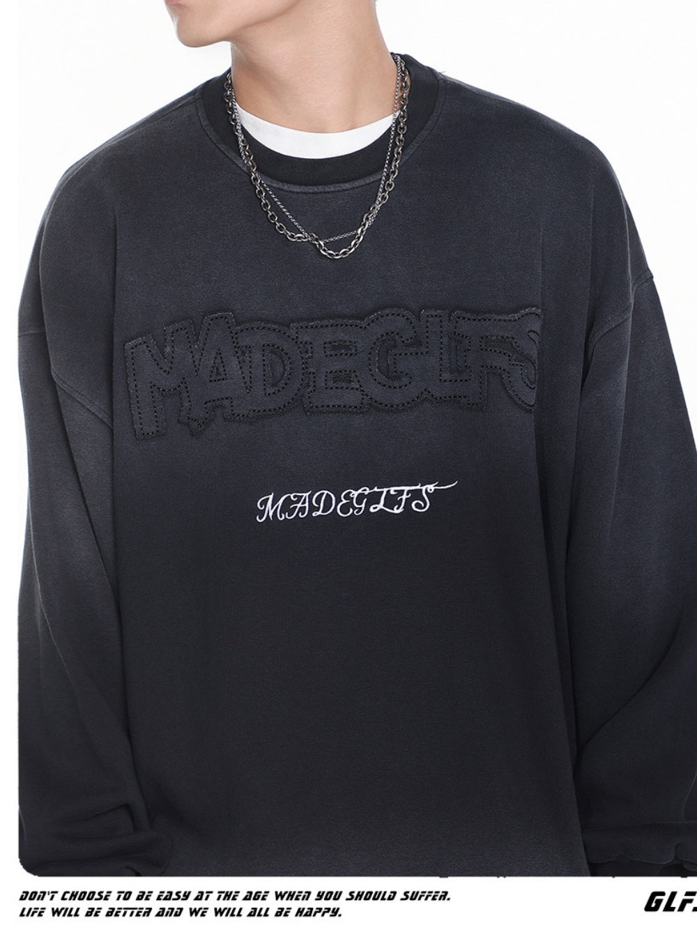 Liber Autumn Neutral wear Embroidered Pattern Letter Sweaters