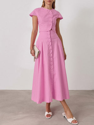 Short top A-line skirt button Umbrella skirt two-piece suit