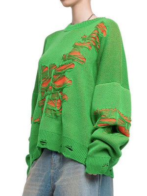 Liber Autumn women's contrast color tattered patchwork pullover sweater