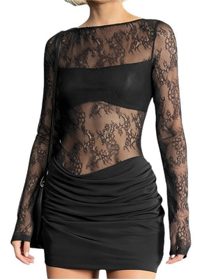 Mesh Lace Splicing Bodycon Dress Mini&Short Dresses