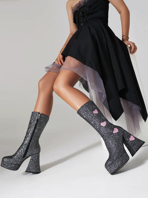 Heart-shaped Platform Mid-calf Boots