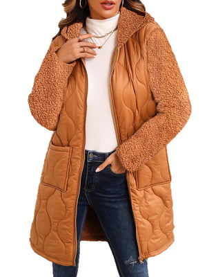 Long Cardigan Pockets Splicing Cotton Clothes Hooded Jacket