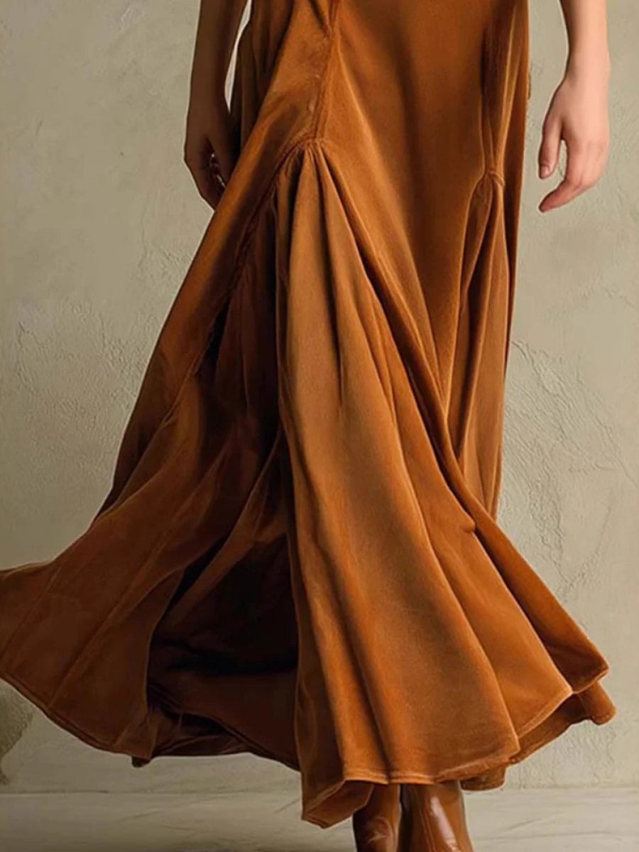 Velvet Swing-style Solid Color Mid-length Dress
