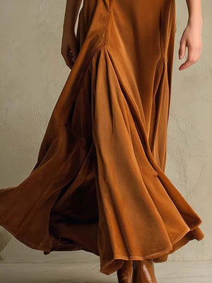 Velvet Swing-style Solid Color Mid-length Dress