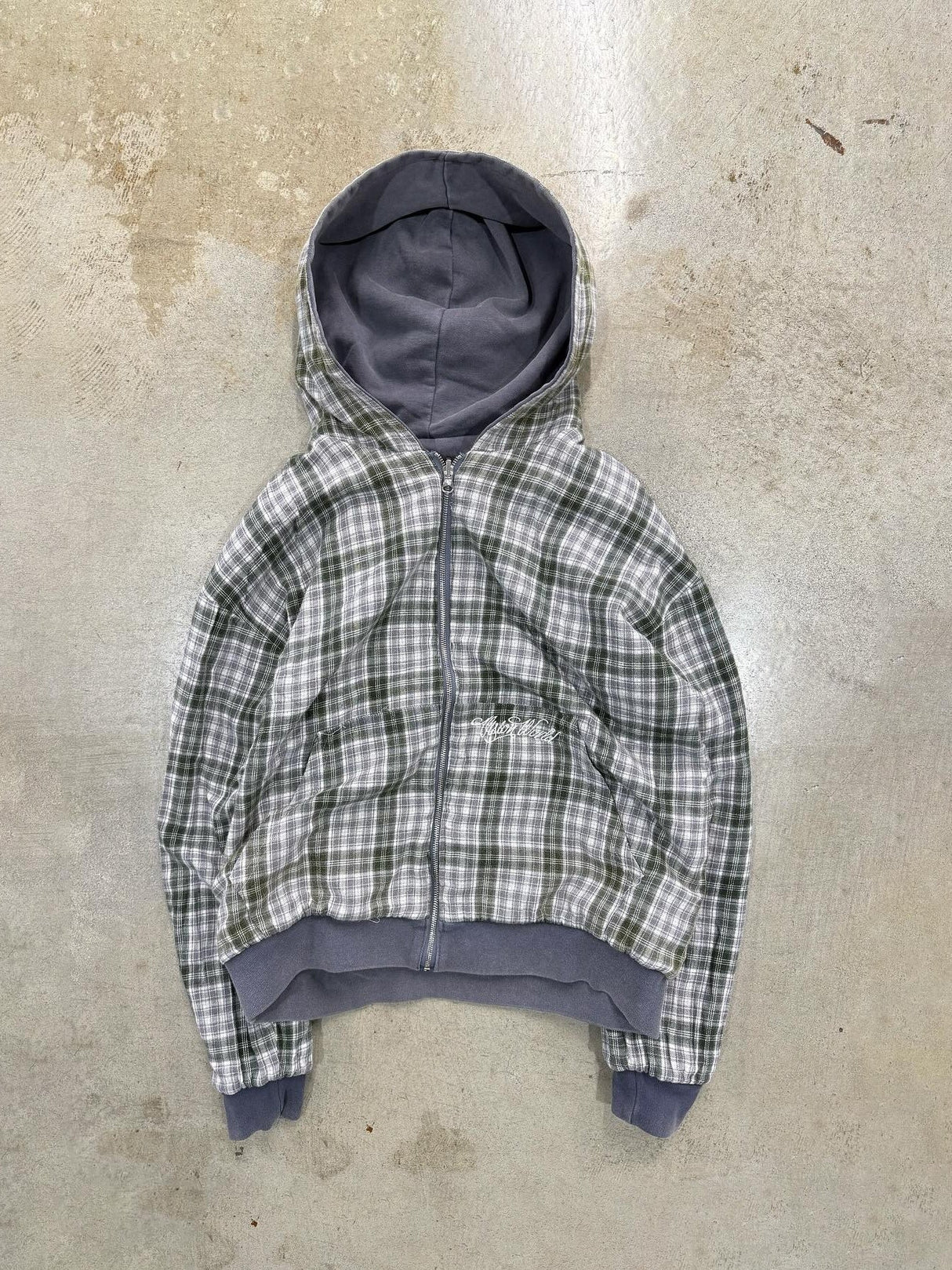 Ins Style Lattice Lining Double-sided Street Fashion Hooded Zip-up Sweatshirt