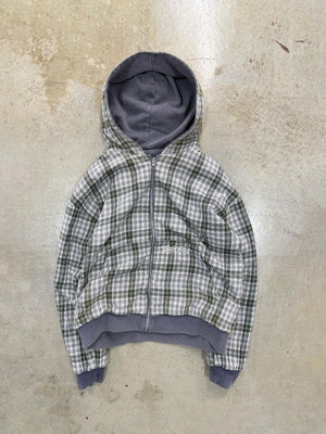 Ins Style Lattice Lining Double-sided Street Fashion Hooded Zip-up Sweatshirt