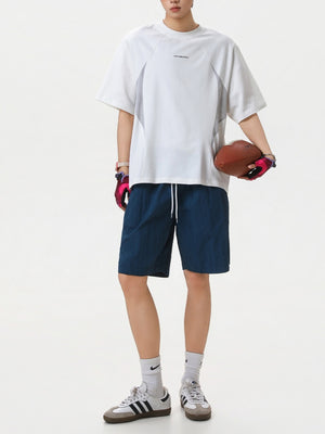 Color-blocked Mesh Patchwork Letter Print T-shirts