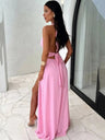 Halter Neck V-neck Slit Sleeveless Sexy Party Long Dress