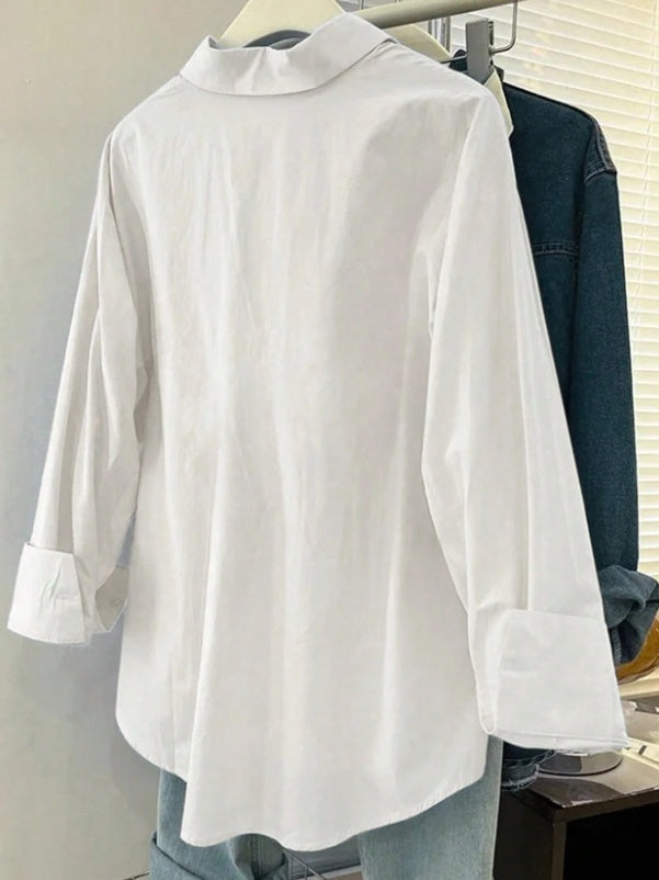 Asian Korean Style New Loose-fitting Summer Long-sleeved Pocket Shirt