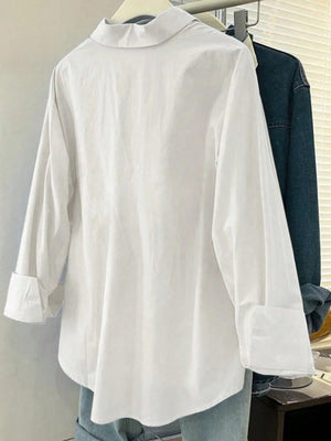 Asian Korean Style New Loose-fitting Summer Long-sleeved Pocket Shirt