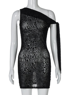 Lace Mesh Sloping Shoulders Slim Fit Hip Body Mini&Short Dresses