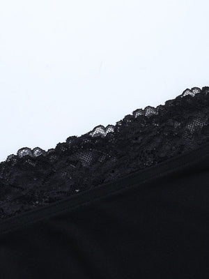 Off-the-shoulder Lace Trim Long Sleeve Black Daily Casual T-shirt