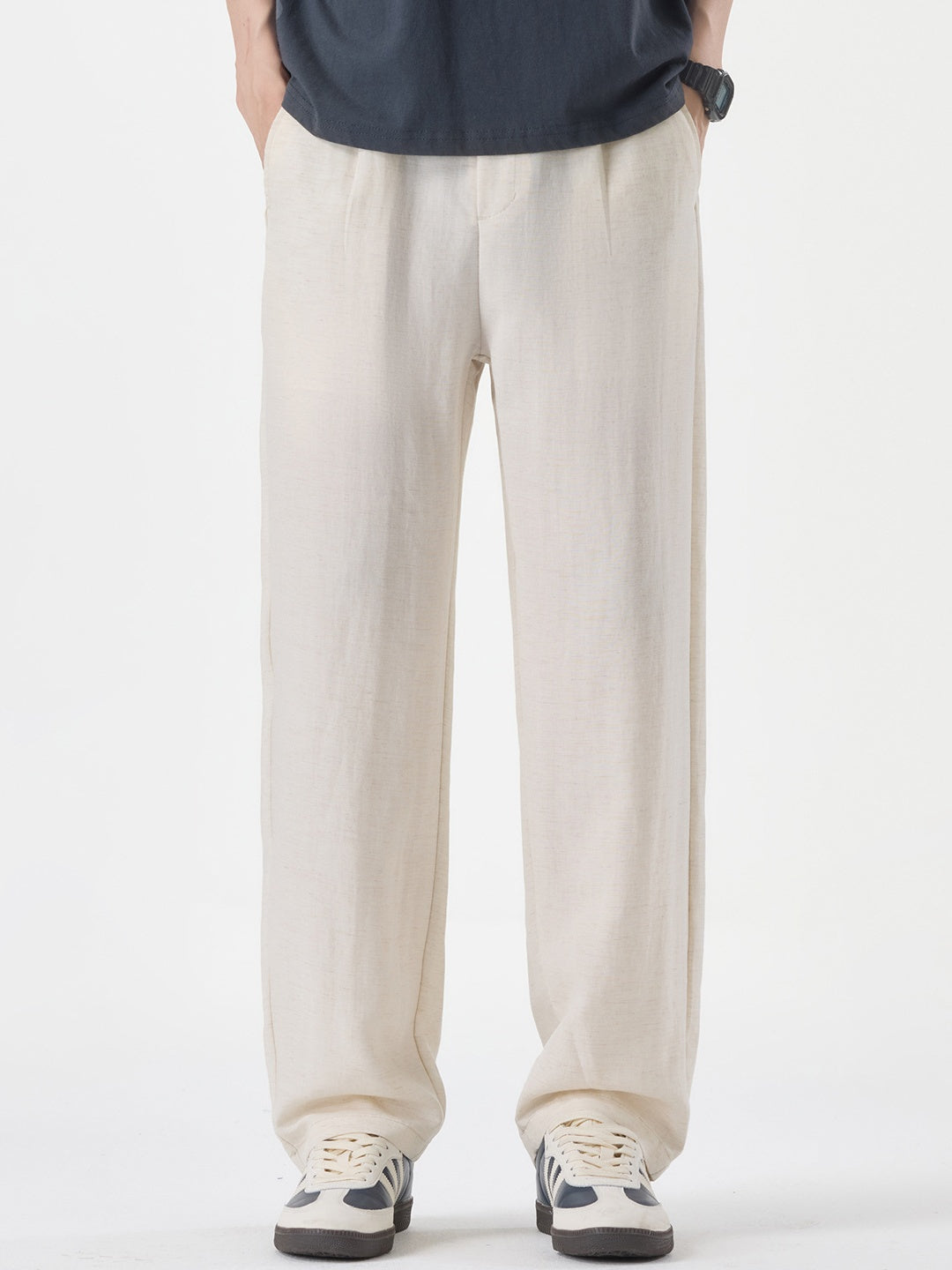 Linen Blend Cooling Sensation Breathable Anti-wrinkle Straight-fit Pants