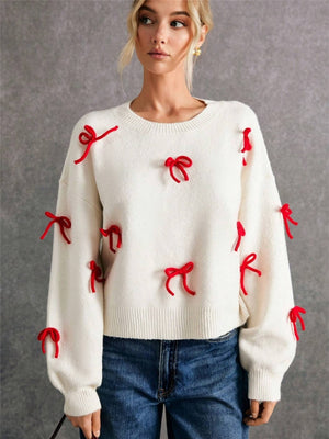 Christmas White Headgear 3D Bow Sweaters