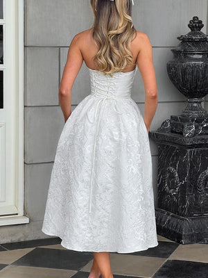 Pleating Jacquard Of Plants And Flowers Tube Top Maxi Dresses