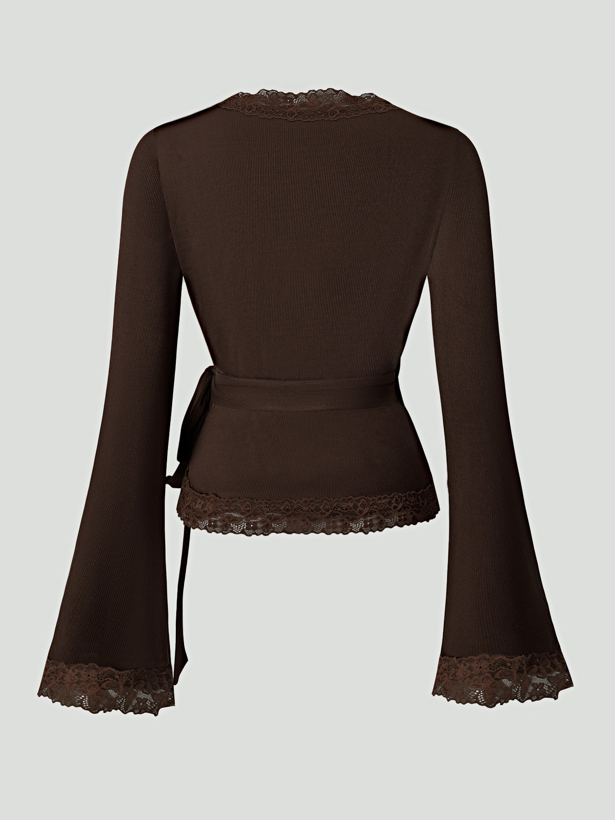 Lace-trimmed V-neck Bell Sleeve Slim Fit T-shirt