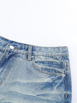 Cat Whiskers Distressed Gradient Denim Five Points Loose-fit Shorts