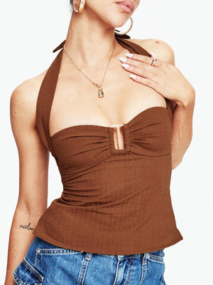 Stripes Neck Strap Backless Sweet Tank Tops&Camis