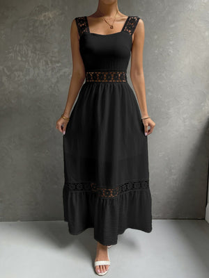 Lace Cutout Trim Sleeveless Patchwork Slim Fit Maxi Dresses