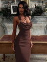 Swing Collar Halter Metal Decoration Maxi Dresses