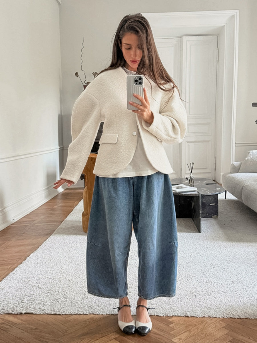Designed Raglan Sleeves Leg Of Mutton Sleeves Sweater Coat